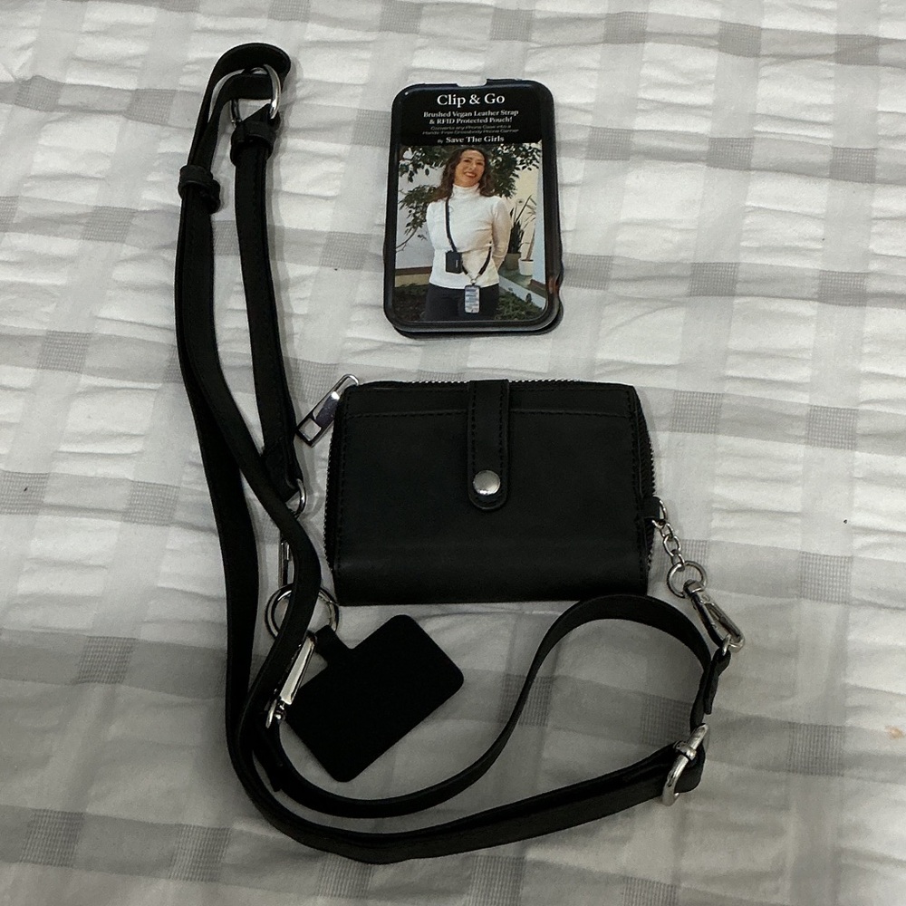 Black Clip & Go Wallet with Strap